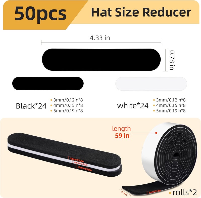 TaShow Hat Size Reducer Insert and 2 Rolls Hat Sizing Tape, Inserts to Make Fit Smaller for Cowboy, Fedora, Baseball Caps, Pana, Straw (Black & White) - Image 2
